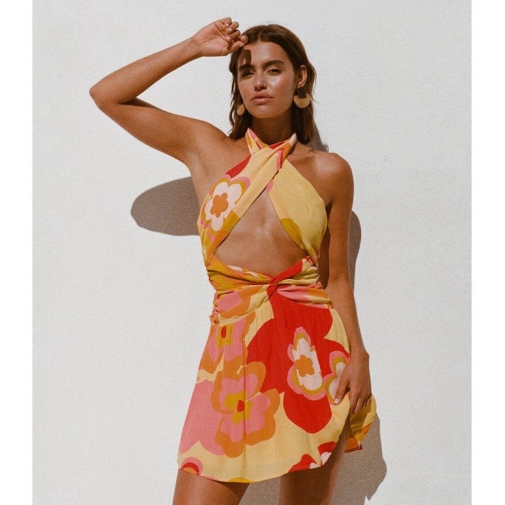 Sabo Skirt Red and Yellow Floral Mini Dress - Picture 2 of 4